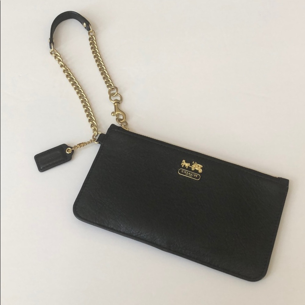 Coach Wristlet in Black with Gold Chain